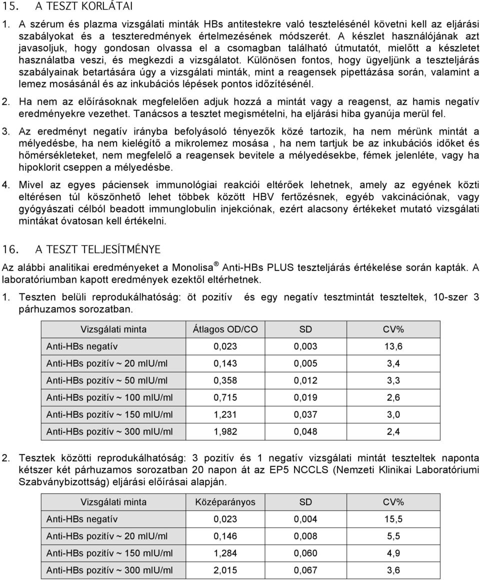 Különösen fontos, hogy ügyeljünk a teszteljárás szabályainak betartására úgy a vizsgálati minták, mint a reagensek pipettázása során, valamint a lemez mosásánál és az inkubációs lépések pontos