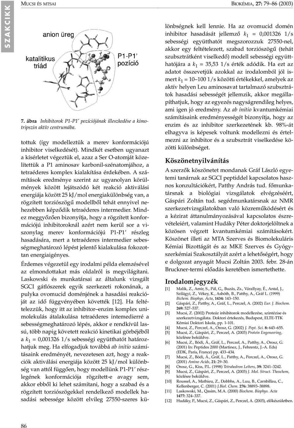 Mindkét esetben ugyanazt a kísérletet végeztk el, azaz a Ser O-atomját közelítettk a P1 aminosav karbonil-szénatomjához, a tetraéderes komplex kialakítása érdekében.