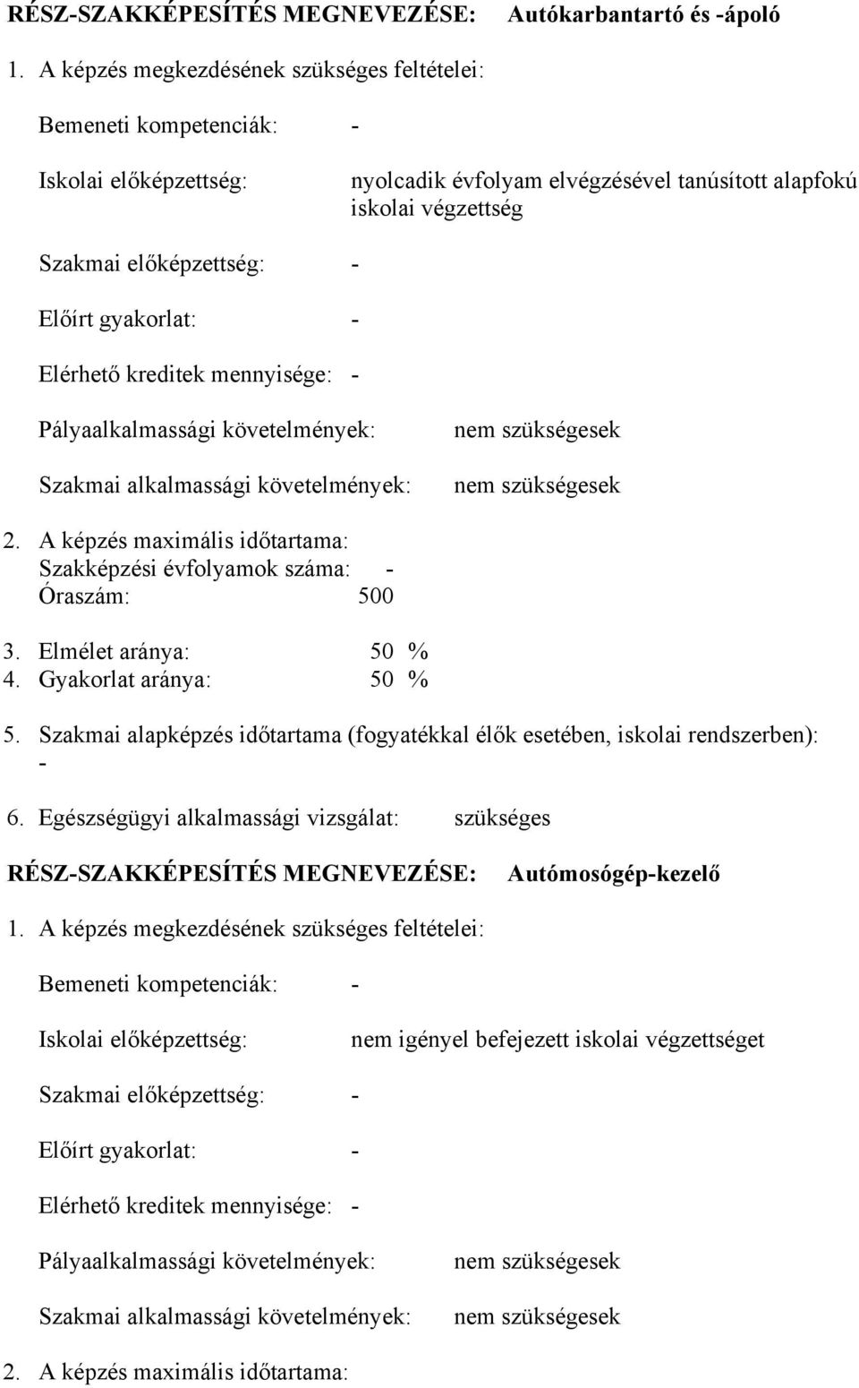 gyakorlat: Elérhető kreditek mennyisége: Pályaalkalmassági követelmények: Szakmai alkalmassági követelmények: nem szükségesek nem szükségesek 2.