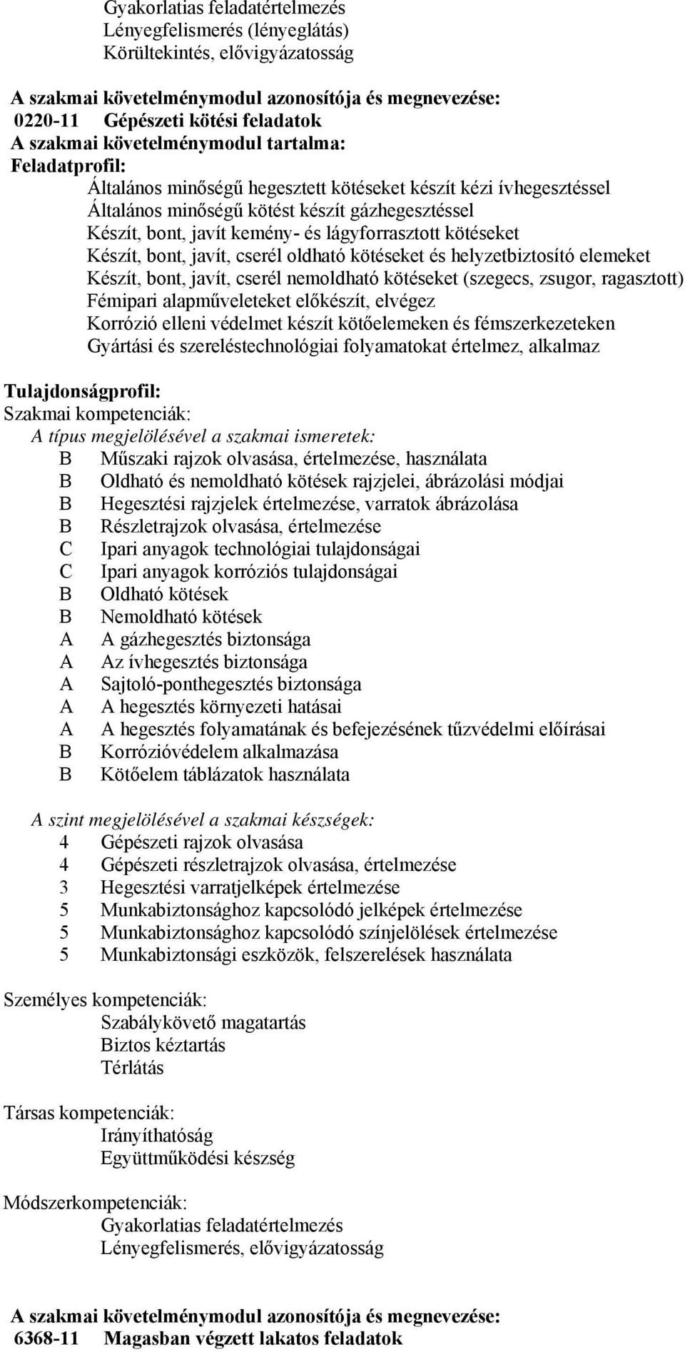 lágyforrasztott kötéseket Készít, bont, javít, cserél oldható kötéseket és helyzetbiztosító elemeket Készít, bont, javít, cserél nemoldható kötéseket (szegecs, zsugor, ragasztott) Fémipari