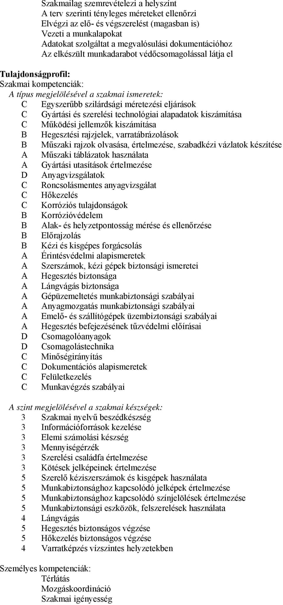 Gyártási és szerelési technológiai alapadatok kiszámítása Működési jellemzők kiszámítása Hegesztési rajzjelek, varratábrázolások Műszaki rajzok olvasása, értelmezése, szabadkézi vázlatok készítése A