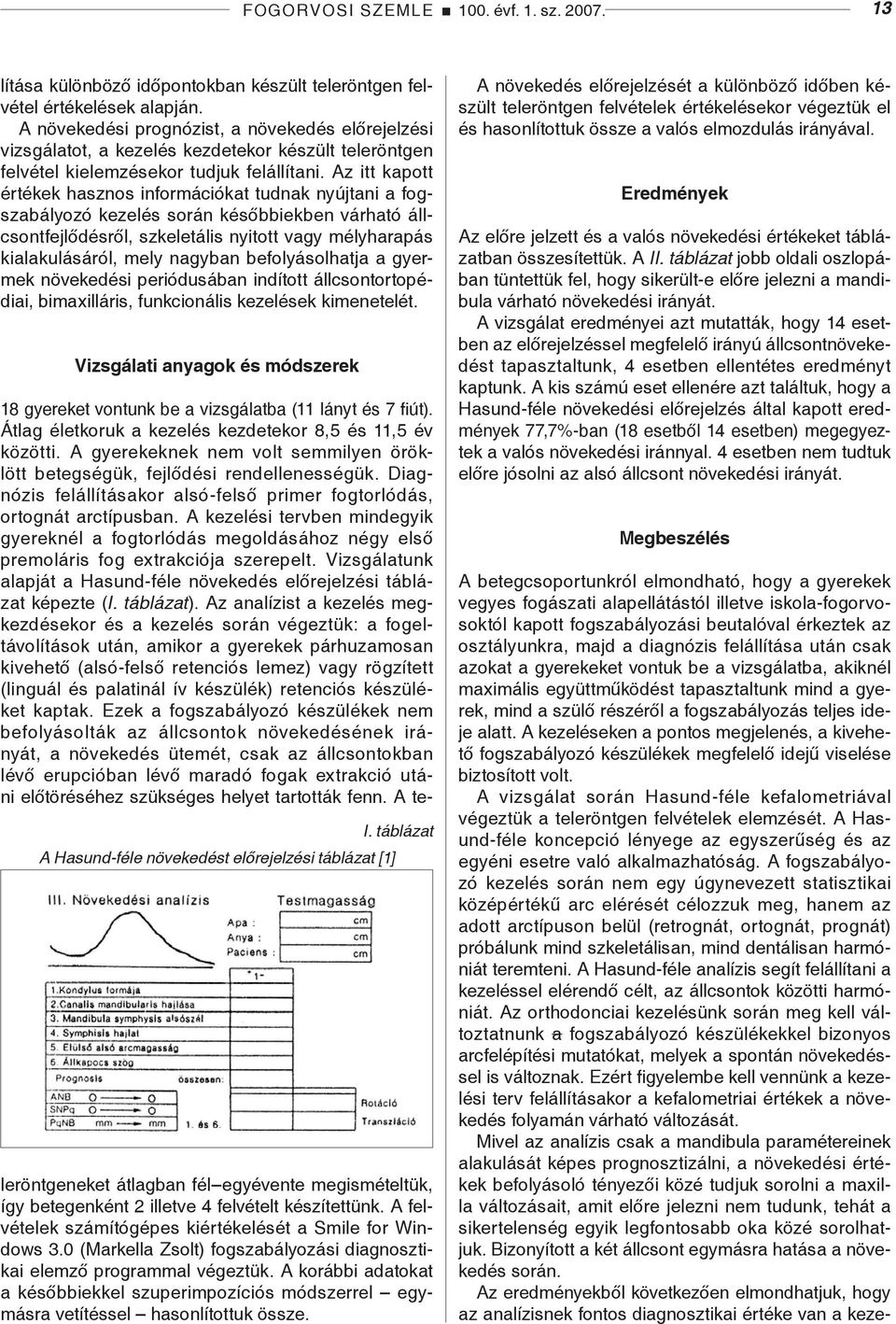 Az itt kapott értékek hasznos információkat tudnak nyújtani a fogszabályozó kezelés során későbbiekben várható állcsontfejlődésről, szkeletális nyitott vagy mélyharapás kialakulásáról, mely nagyban