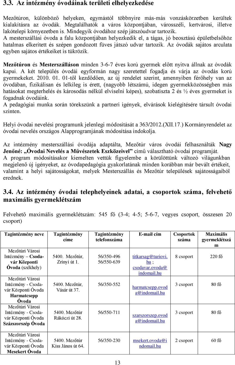 A mesterszállási óvoda a falu központjában helyezkedik el, a tágas, jó beosztású épületbelsőhöz hatalmas elkerített és szépen gondozott füves játszó udvar tartozik.