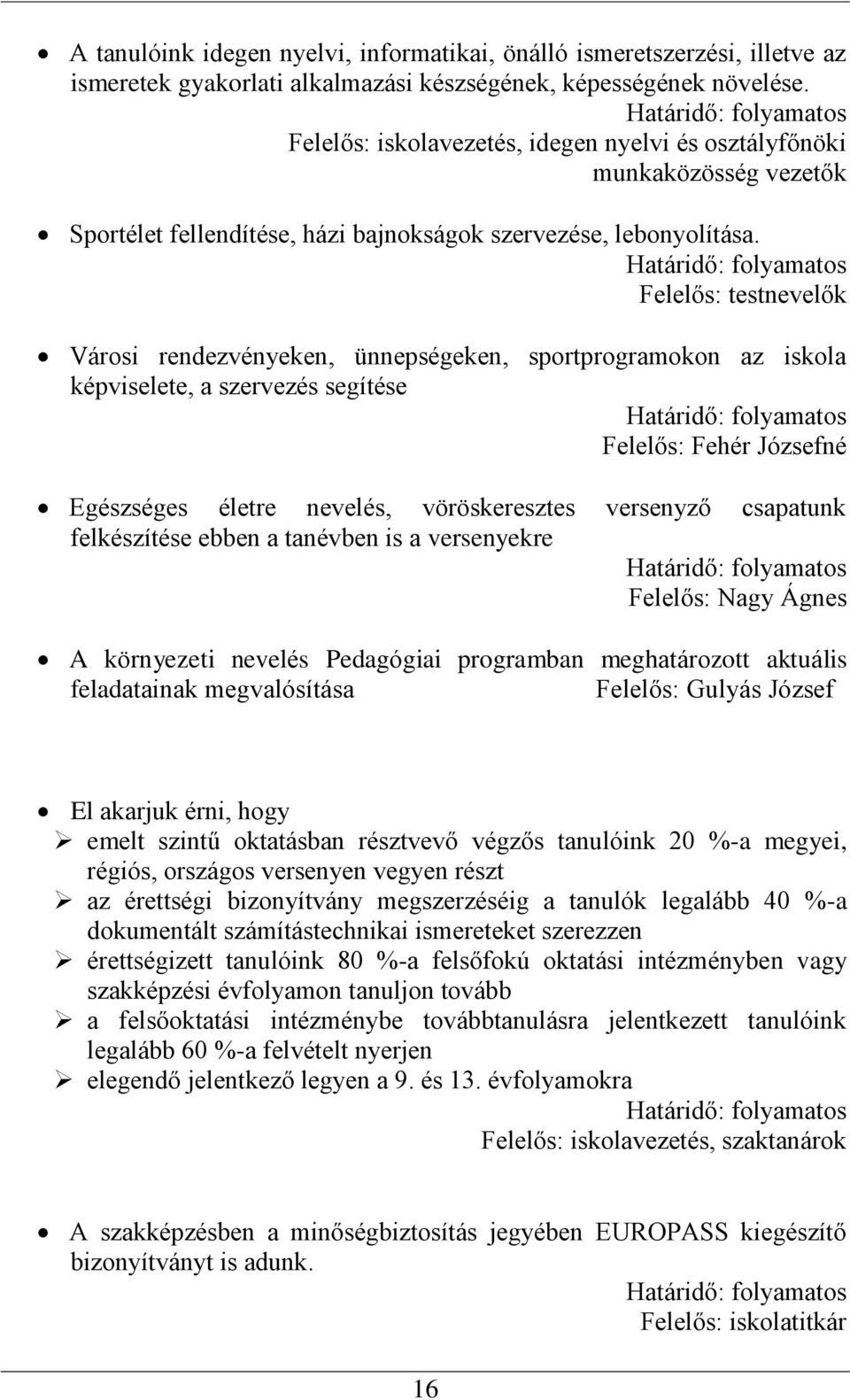 Felelős: testnevelők Városi rendezvényeken, ünnepségeken, sportprogramokon az iskola képviselete, a szervezés segítése Felelős: Fehér Józsefné Egészséges életre nevelés, vöröskeresztes versenyző