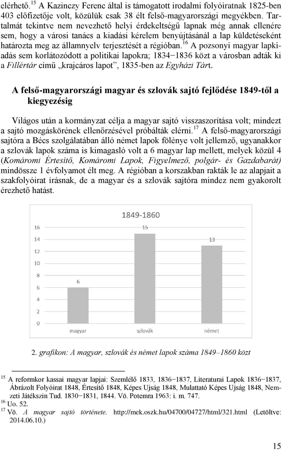 régióban. 16 A pozsonyi magyar lapkiadás sem korlátozódott a politikai lapokra; 1834 1836 közt a városban adták ki a Fillértár című krajcáros lapot, 1835-ben az Egyházi Tárt.