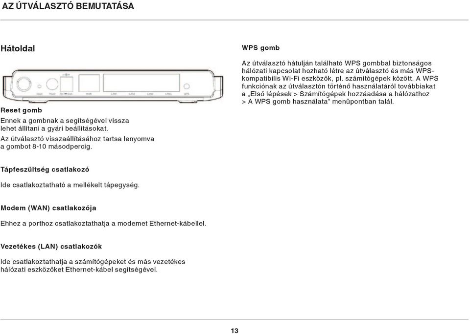 A WPS funkciónak az útválasztón történő használatáról továbbiakat a Első lépések > Számítógépek hozzáadása a hálózathoz > A WPS gomb használata menüpontban talál.