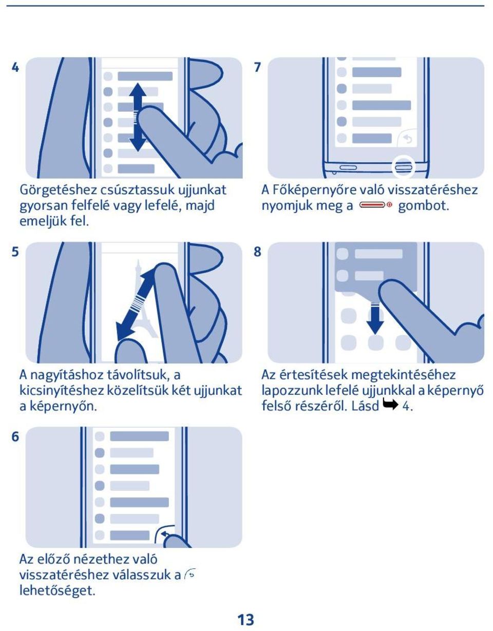 8 A nagyításhoz távolítsuk, a kicsinyítéshez közelítsük két ujjunkat a képernyőn.