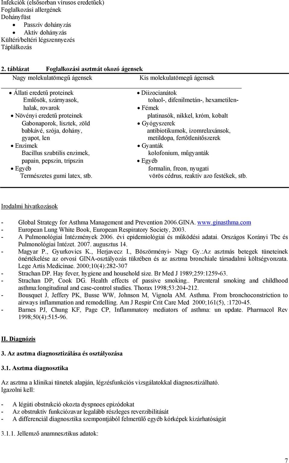 hexametilenhalak, rovarok Fémek Növényi eredetű proteinek platinasók, nikkel, króm, kobalt Gabonaporok, lisztek, zöld Gyógyszerek babkávé, szója, dohány, antibiotikumok, izomrelaxánsok, gyapot, len