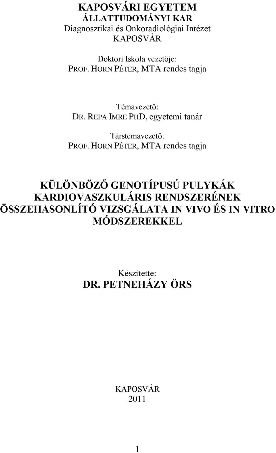 REPA IMRE PHD, egyetemi tanár Társtémavezető: PROF.