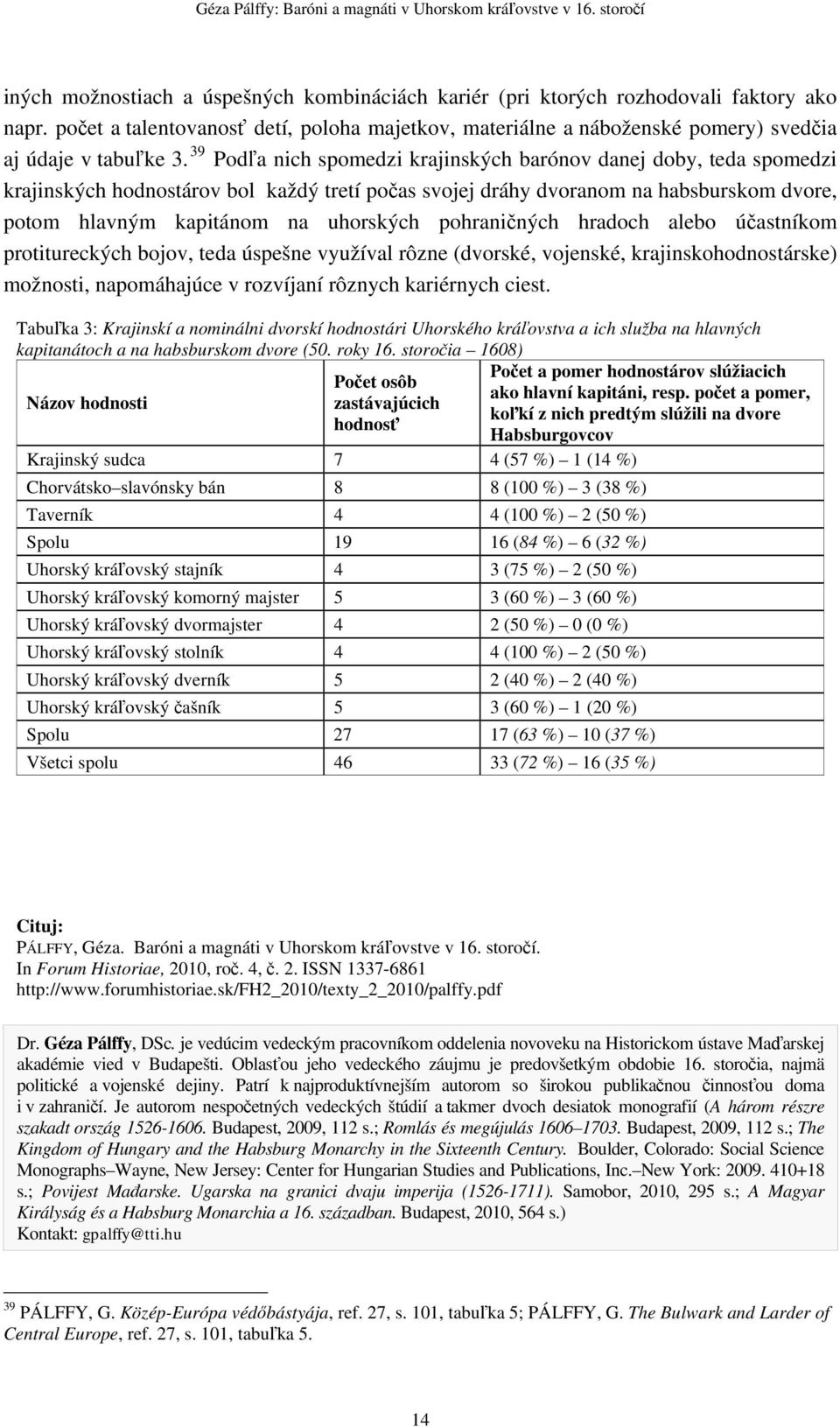 39 Podľa nich spomedzi krajinských barónov danej doby, teda spomedzi krajinských hodnostárov bol každý tretí počas svojej dráhy dvoranom na habsburskom dvore, potom hlavným kapitánom na uhorských