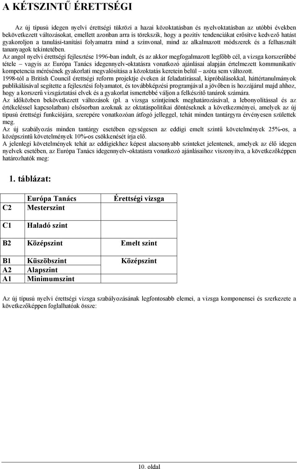 Az angol nyelvi érettségi fejlesztése 1996-ban indult, és az akkor megfogalmazott legfőbb cél, a vizsga korszerűbbé tétele vagyis az Európa Tanács idegennyelv-oktatásra vonatkozó ajánlásai alapján