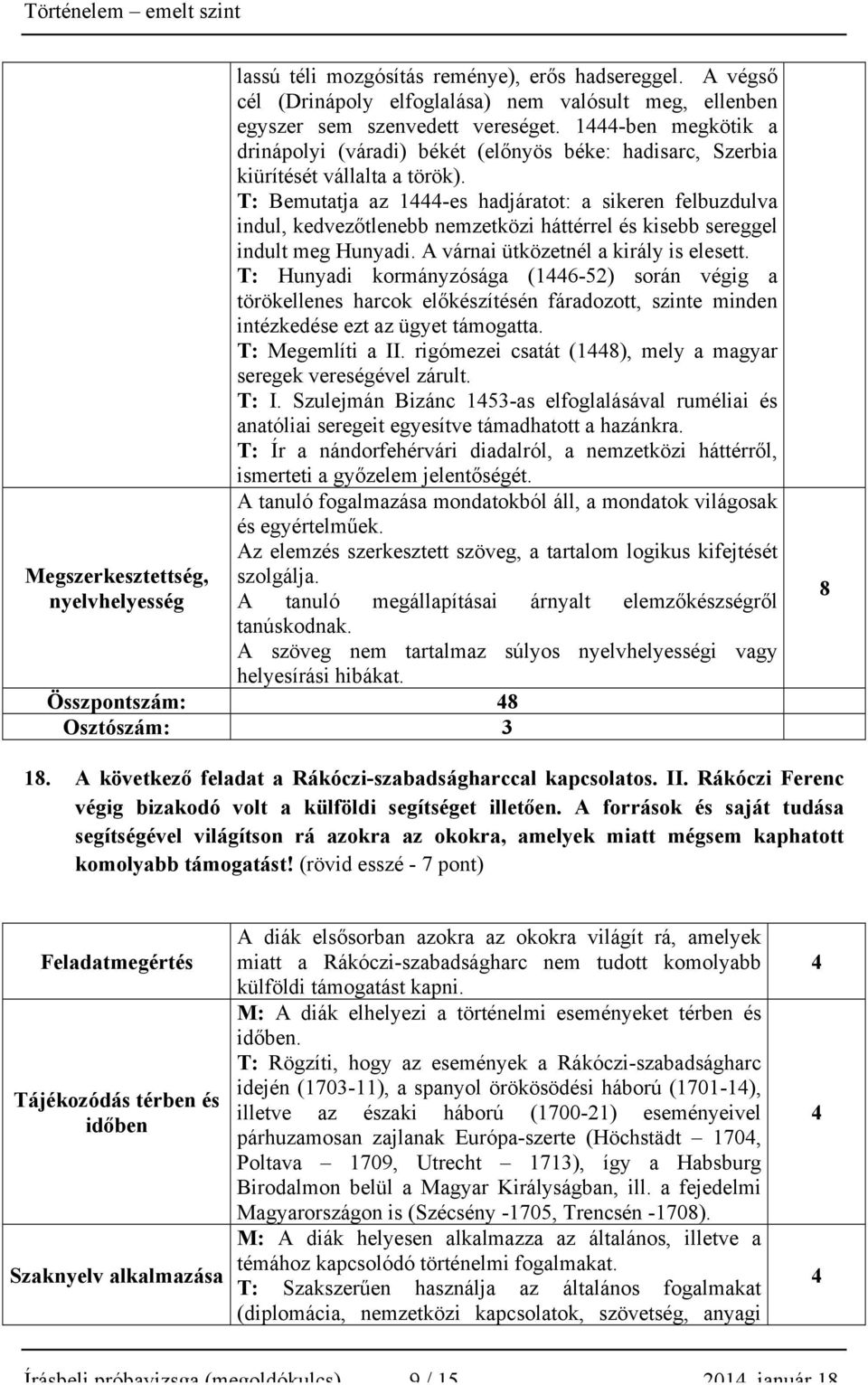 T: Bemutatja az 1-es hadjáratot: a sikeren felbuzdulva indul, kedvezőtlenebb nemzetközi háttérrel és kisebb sereggel indult meg Hunyadi. A várnai ütközetnél a király is elesett.