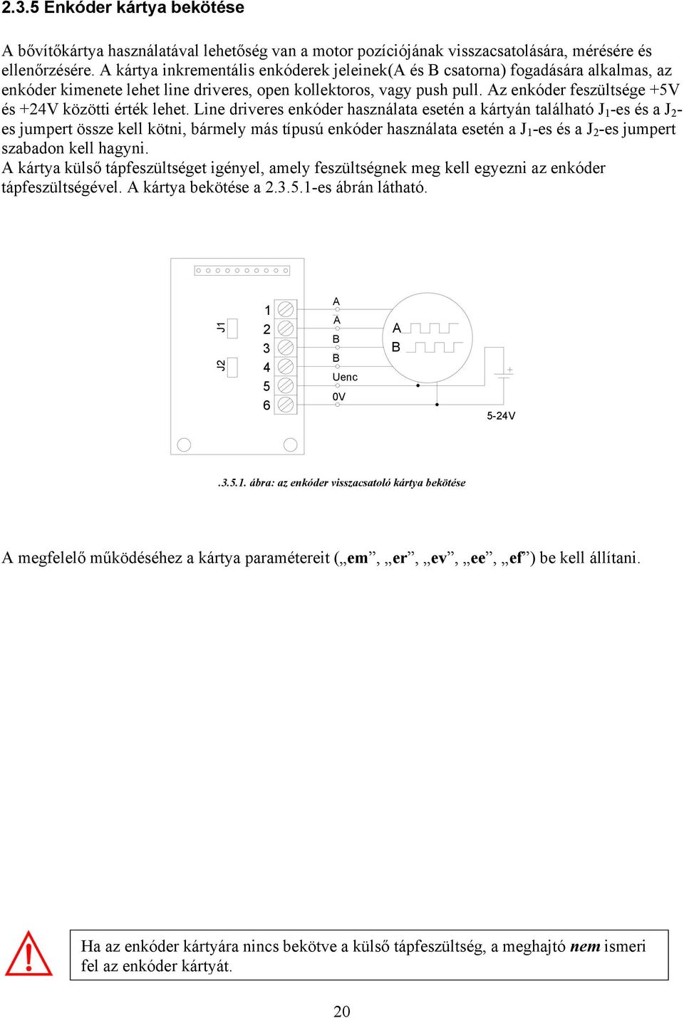 Az enkóder feszültsége +5V és +24V közötti érték lehet.