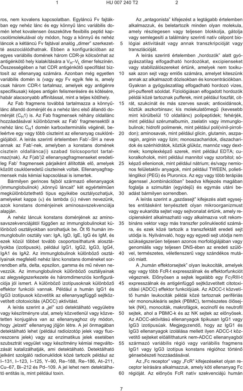 fajtával analóg dimer szerkezetté asszociálódhatnak. Ebben a konfigurációban az egyes variábilis domének három CDR¹je kölcsönhat az antigénkötõ hely kialakítására a V H V L dimer felszínén.