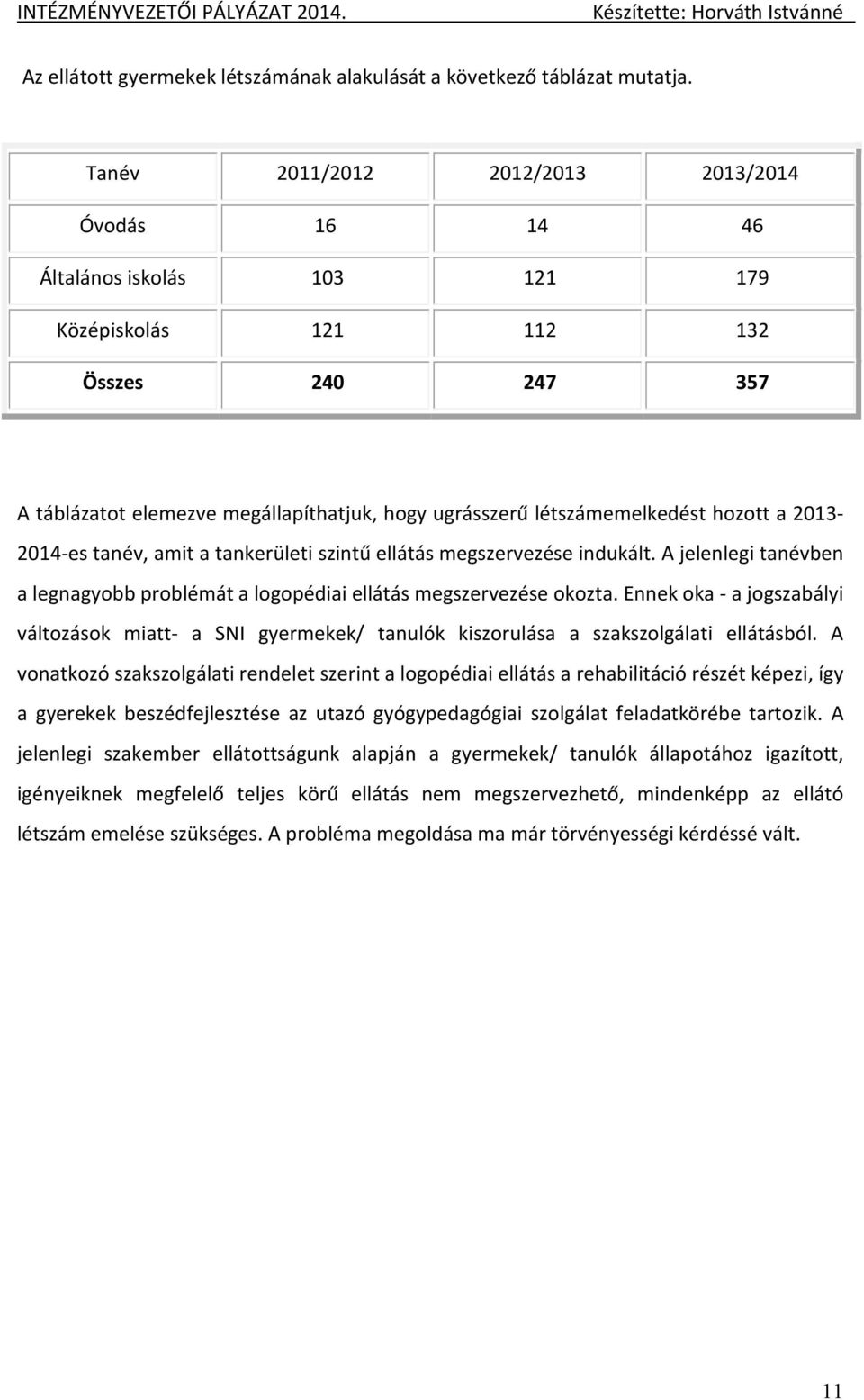 hozott a 2013-2014-es tanév, amit a tankerületi szintű ellátás megszervezése indukált. A jelenlegi tanévben a legnagyobb problémát a logopédiai ellátás megszervezése okozta.