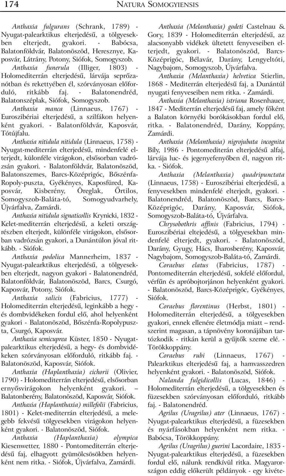 Anthaxia funerula (Illiger, 1803) - Holomediterrán elterjedésû, lárvája seprõzanótban és rekettyében él, szórványosan elõforduló, ritkább faj. - Balatonendréd, Balatonszéplak, Siófok, Somogyszob.