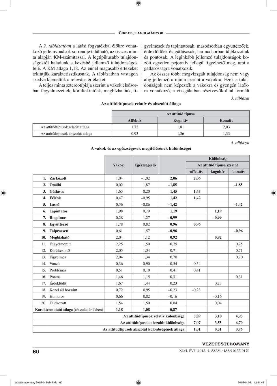 A táblázatban vastagon szedve kiemeltük a releváns értékeket.