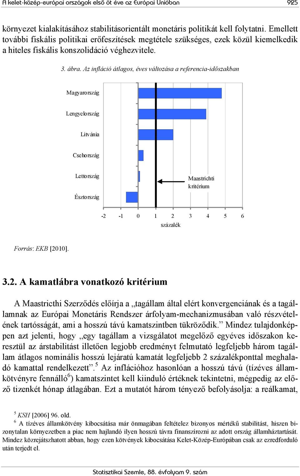 Az infláció átlagos, éves változása a referencia-időszakban Magyarország Lengyelország Litvánia Csehország Lettország Észtország Maastrichti kritérium -2-1 0 1 2 3 4 5 6 százalék Forrás: EKB [2010].