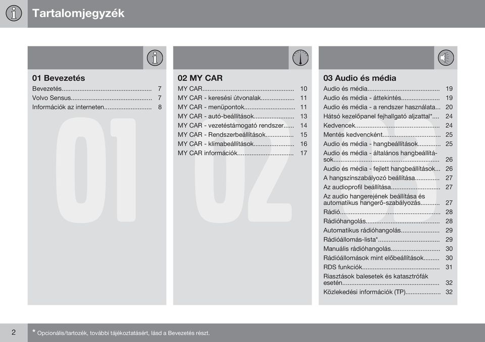 .. 19 Audio és média - áttekintés... 19 Audio és média - a rendszer használata... 20 Hátsó kezelőpanel fejhallgató aljzattal*... 24 Kedvencek... 24 Mentés kedvencként.