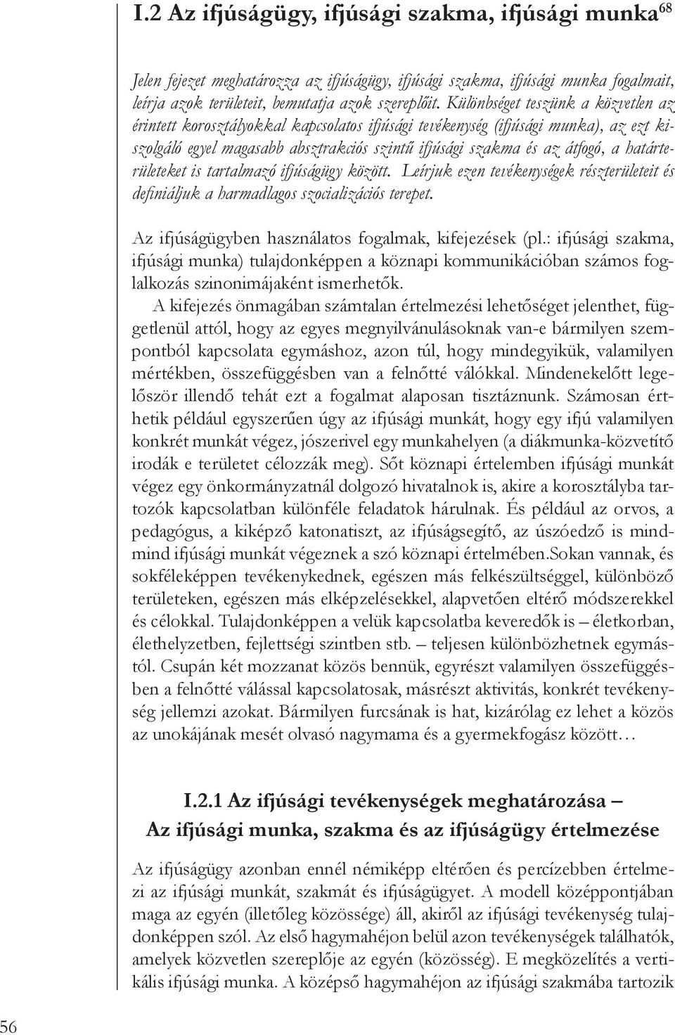 határterületeket is tartalmazó ifjúságügy között. Leírjuk ezen tevékenységek részterületeit és defi niáljuk a harmadlagos szocializációs terepet.