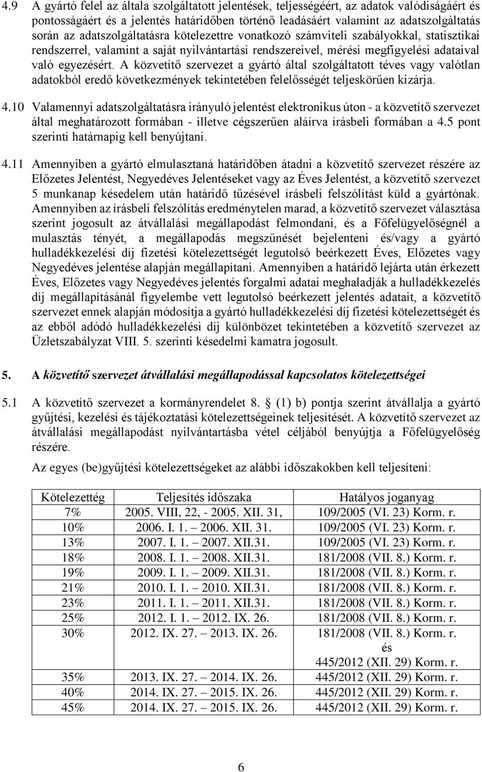 A közvetítő szervezet a gyártó által szolgáltatott téves vagy valótlan adatokból eredő következmények tekintetében felelősségét teljeskörűen kizárja. 4.