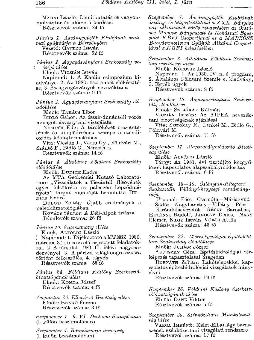 A Kaolin szimpózium kiadványa, 2. Az 1980. őszi ankét előkészítése, 3. Az agyagásványok nevezéktana Résztvevők száma: 9 fő Június 2.