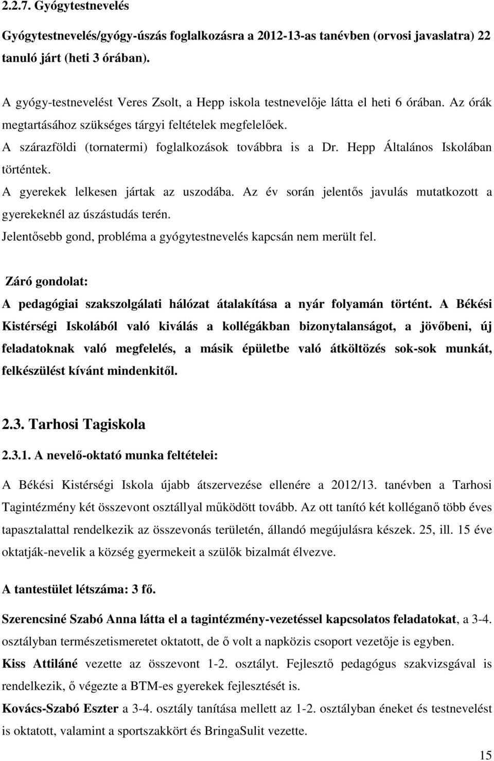 A szárazföldi (tornatermi) foglalkozások továbbra is a Dr. Hepp Általános Iskolában történtek. A gyerekek lelkesen jártak az uszodába.