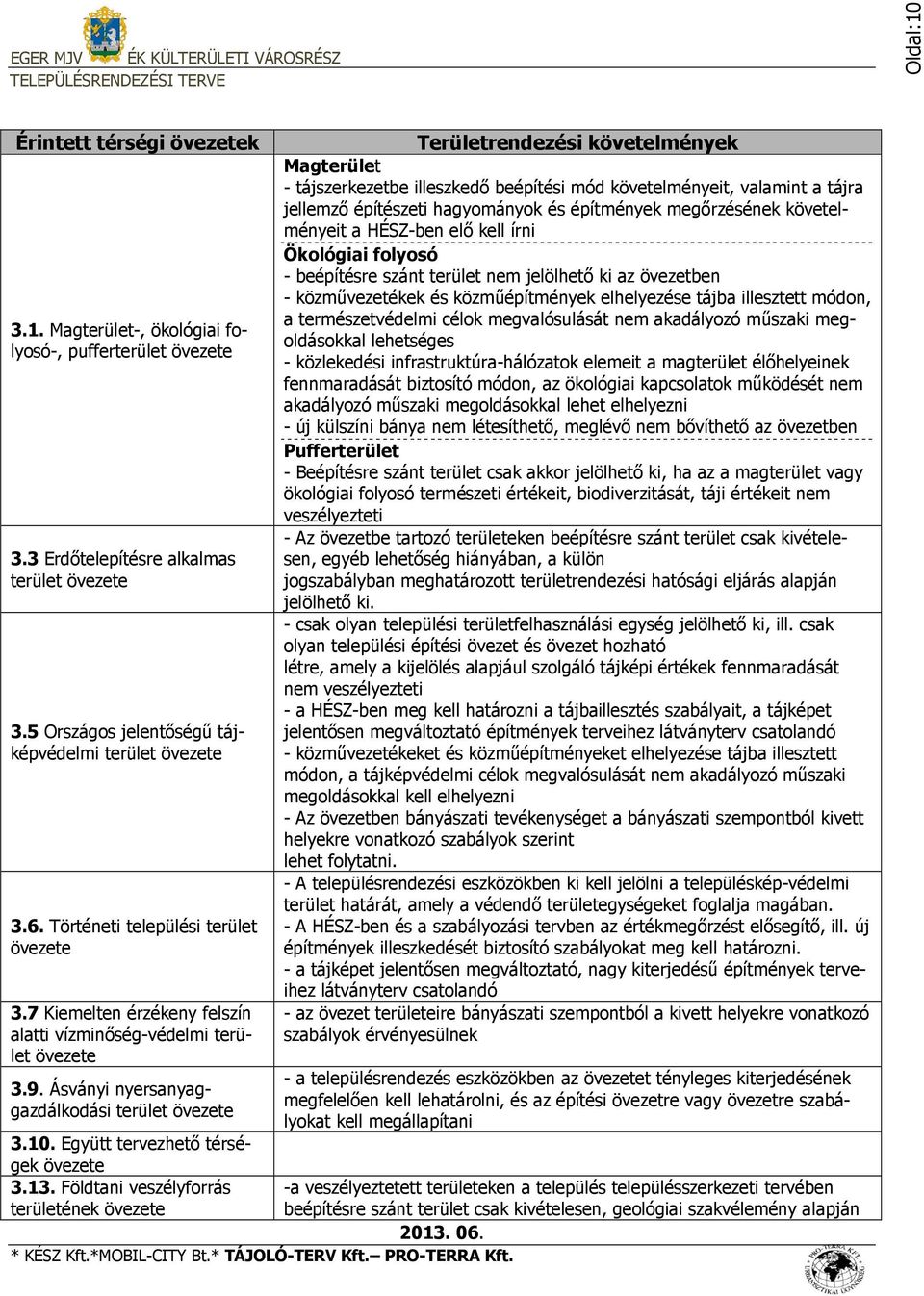 Ásványi nyersanyaggazdálkodási terület övezete Területrendezési követelmények Magterület - tájszerkezetbe illeszkedő beépítési mód követelményeit, valamint a tájra jellemző építészeti hagyományok és