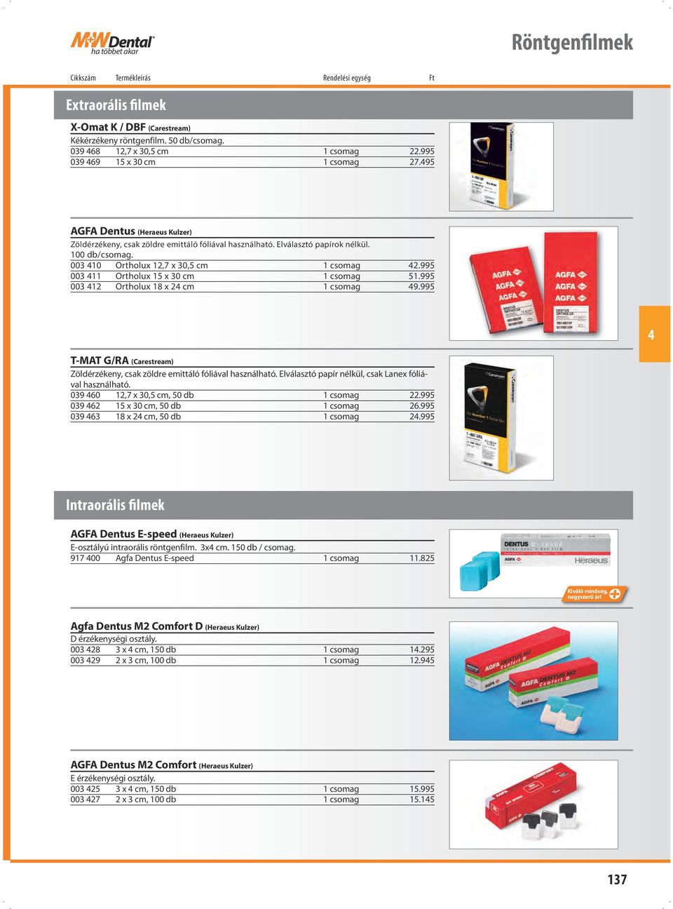 995 003 11 Ortholux 15 x 30 cm 1 csomag 51.995 003 12 Ortholux 18 x 2 cm 1 csomag 9.995 T-MAT G/RA (Carestream) Zöldérzékeny, csak zöldre emittáló fóliával használható.