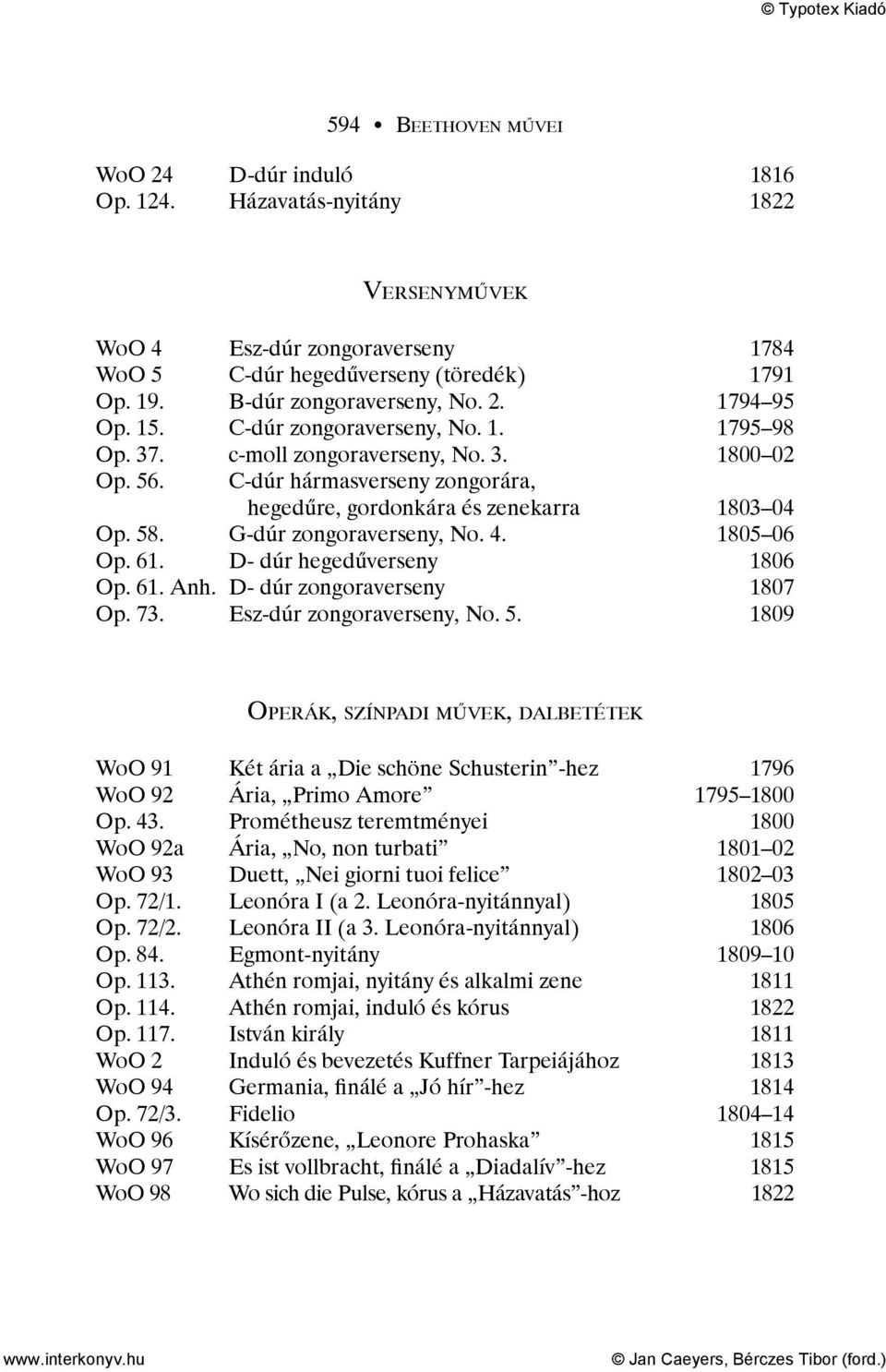 G-dúr zongoraverseny, No. 4. 1805 06 Op. 61. D- dúr hegedűverseny 1806 Op. 61. Anh. D- dúr zongoraverseny 1807 Op. 73. Esz-dúr zongoraverseny, No. 5.