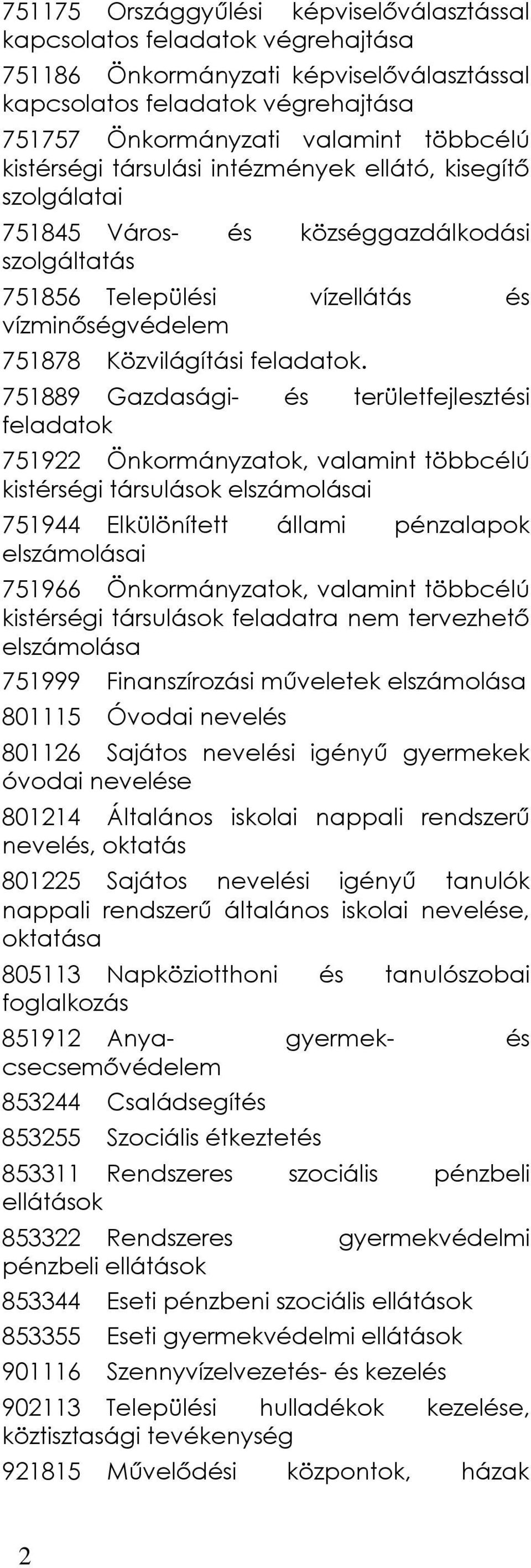 751889 Gazdasági- és területfejlesztési feladatok 751922 Önkormányzatok, valamint többcélú kistérségi társulások elszámolásai 751944 Elkülönített állami pénzalapok elszámolásai 751966 Önkormányzatok,