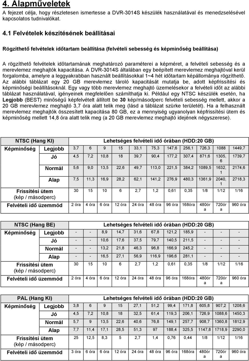 képméret, a felvételi sebesség és a merevlemez meghajtók kapacitása.