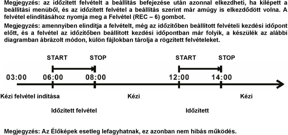 Megjegyzés: amennyiben elindítja a felvételt, még az időzítőben beállított felvételi kezdési időpont előtt, és a felvétel az időzítőben beállított kezdési időpontban már