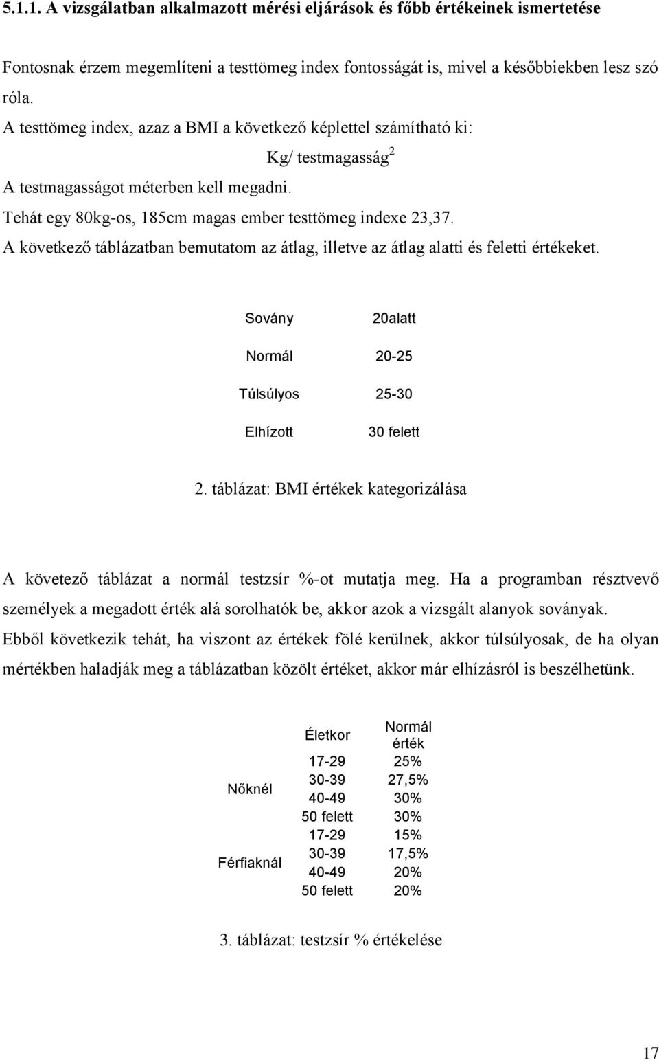 A következő táblázatban bemutatom az átlag, illetve az átlag alatti és feletti értékeket. Sovány 20alatt Normál 20-25 Túlsúlyos 25-30 Elhízott 30 felett 2.