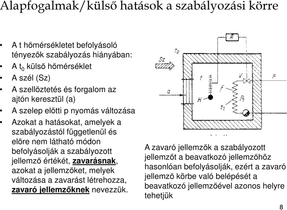 befolyásolják a szabályozott jellemző értékét, zavarásnak, azokat a jellemzőket, melyek változása a zavarást létrehozza, zavaró jellemzőknek nevezzük.