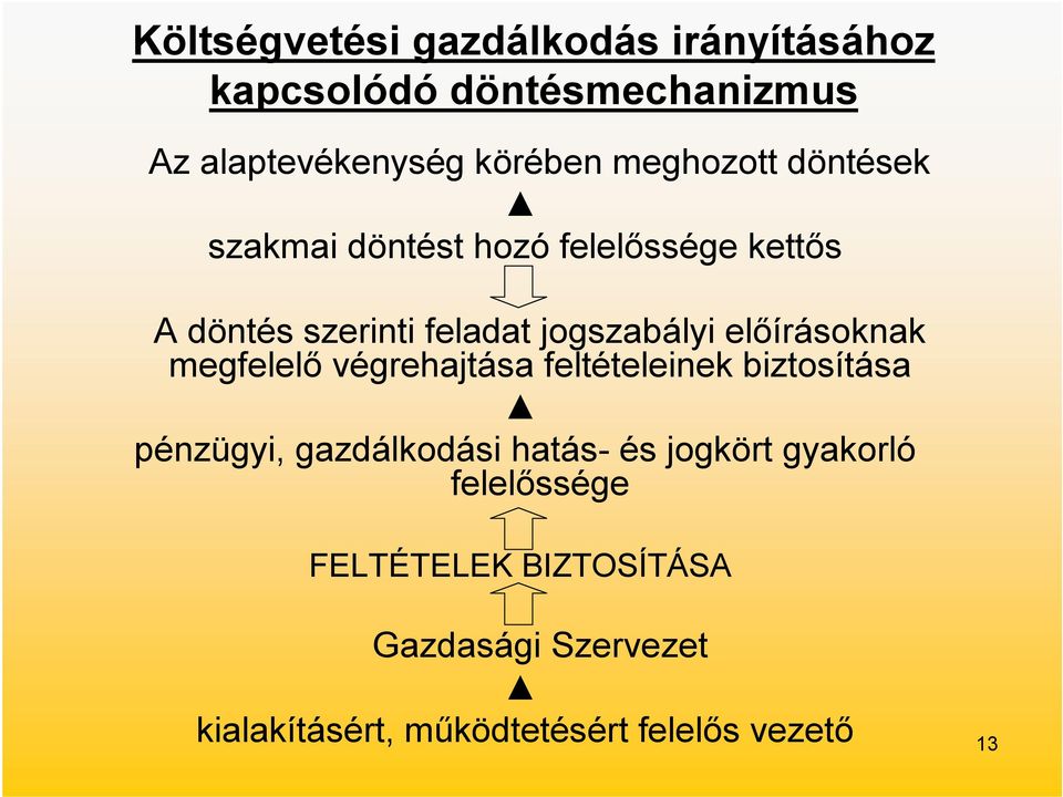 előírásoknak megfelelő végrehajtása feltételeinek biztosítása pénzügyi, gazdálkodási hatás- és