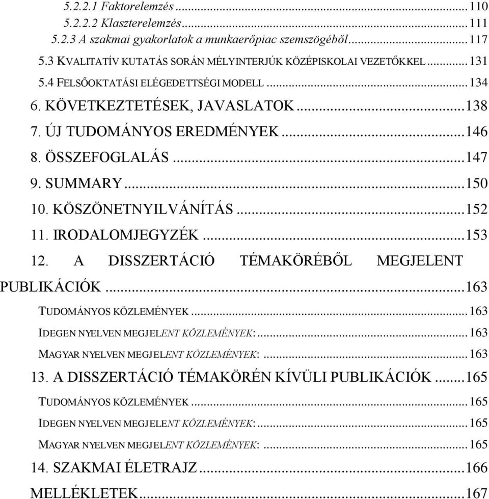 IRODALOMJEGYZÉK... 153 12. A DISSZERTÁCIÓ TÉMAKÖRÉBŐL MEGJELENT PUBLIKÁCIÓK... 163 TUDOMÁNYOS KÖZLEMÉNYEK... 163 IDEGEN NYELVEN MEGJELENT KÖZLEMÉNYEK:... 163 MAGYAR NYELVEN MEGJELENT KÖZLEMÉNYEK:.