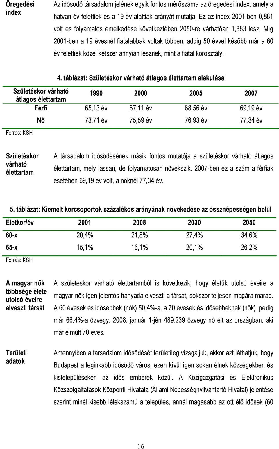 Míg 2001-ben a 19 évesnél fiatalabbak voltak többen, addig 50 évvel később már a 60 év felettiek közel kétszer annyian lesznek, mint a fiatal korosztály. 4.