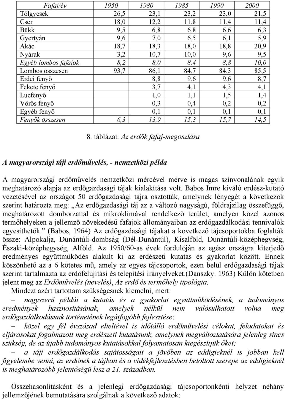 0,2 0,2 Egyéb fenyő 0,1 0,1 0,1 0,1 Fenyők összesen 6,3 13,9 15,3 15,7 14,5 8. táblázat.