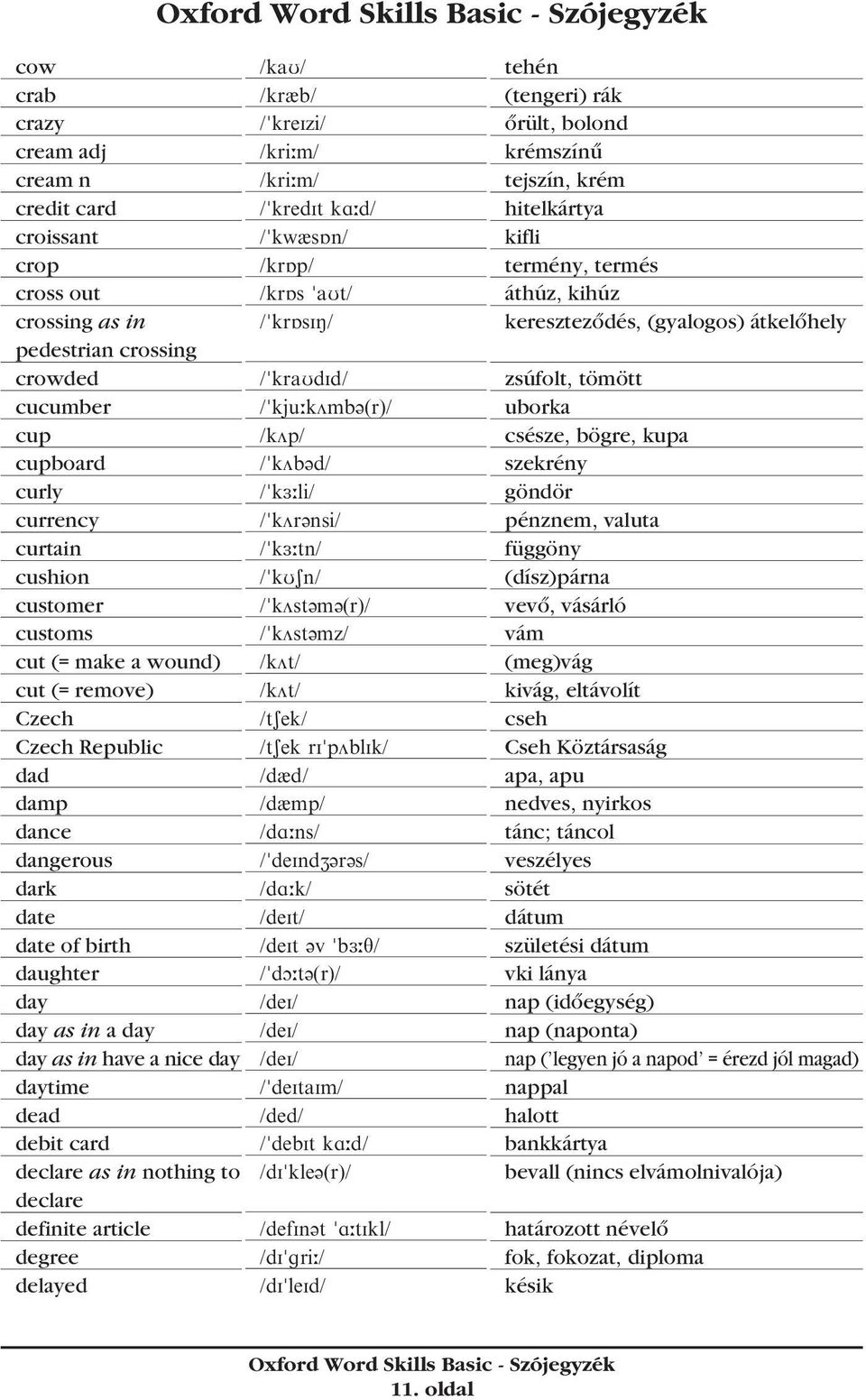 declare definite article degree delayed /kau/ /kr&b/ /"kreizi/ /kri;m/ /kri;m/ /"kredit ka;d/ /"kw&sqn/ /krqp/ /krqs "aut/ /"krqsin/ /"kraudid/ /"kju;kvmb@(r)/ /kvp/ /"kvb@d/ /"k3;li/ /"kvr@nsi/