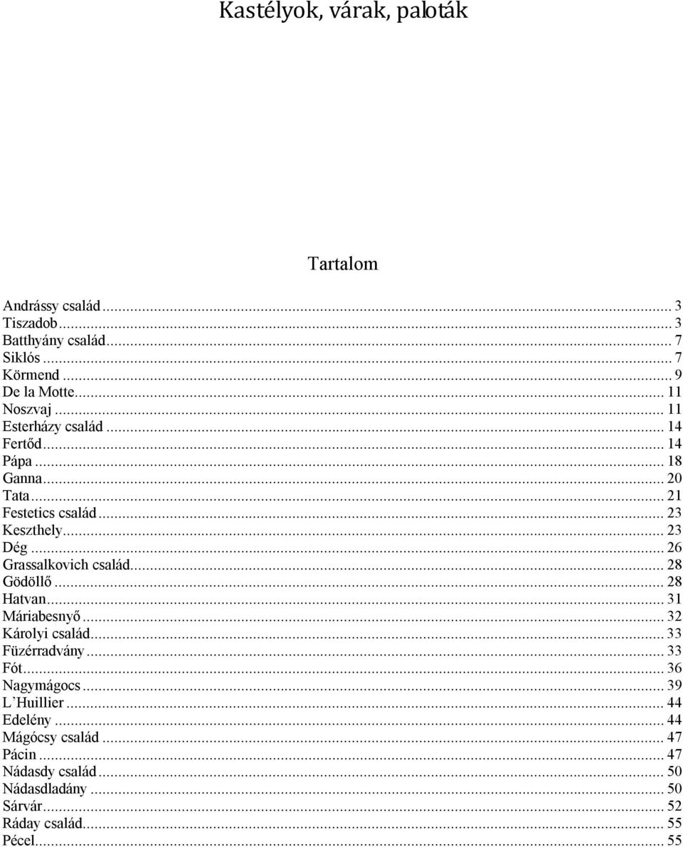 .. 26 Grassalkovich család... 28 Gödöllő... 28 Hatvan... 31 Máriabesnyő... 32 Károlyi család... 33 Füzérradvány... 33 Fót... 36 Nagymágocs.