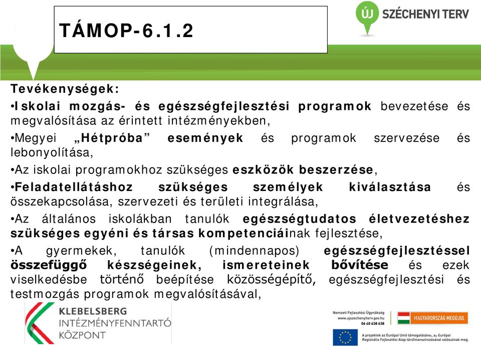 lebonyolítása, Az iskolai programokhoz szükséges eszközök beszerzése, Feladatellátáshoz szükséges személyek kiválasztása és összekapcsolása, szervezeti és területi