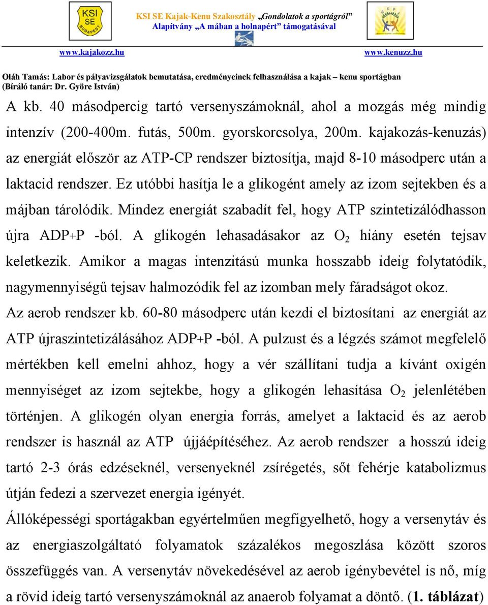 Mindez energiát szabadít fel, hogy ATP szintetizálódhasson újra ADP+P -ból. A glikogén lehasadásakor az O 2 hiány esetén tejsav keletkezik.