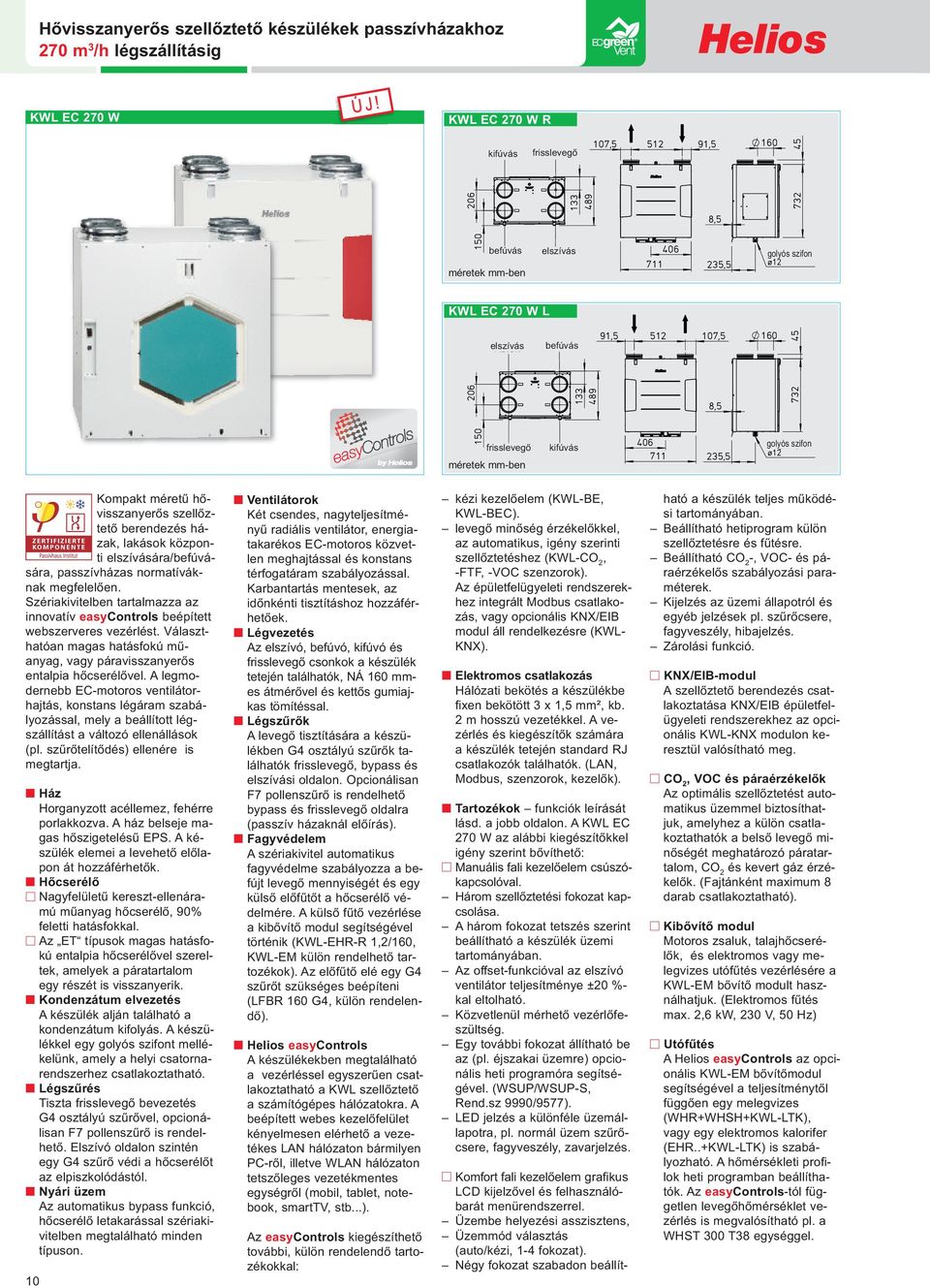 elszívására/befúvására, passzívházas normatíváknak megfelelően. Szériakivitelben tartalmazza az innovatív easycontrols beépített webszerveres vezérlést.