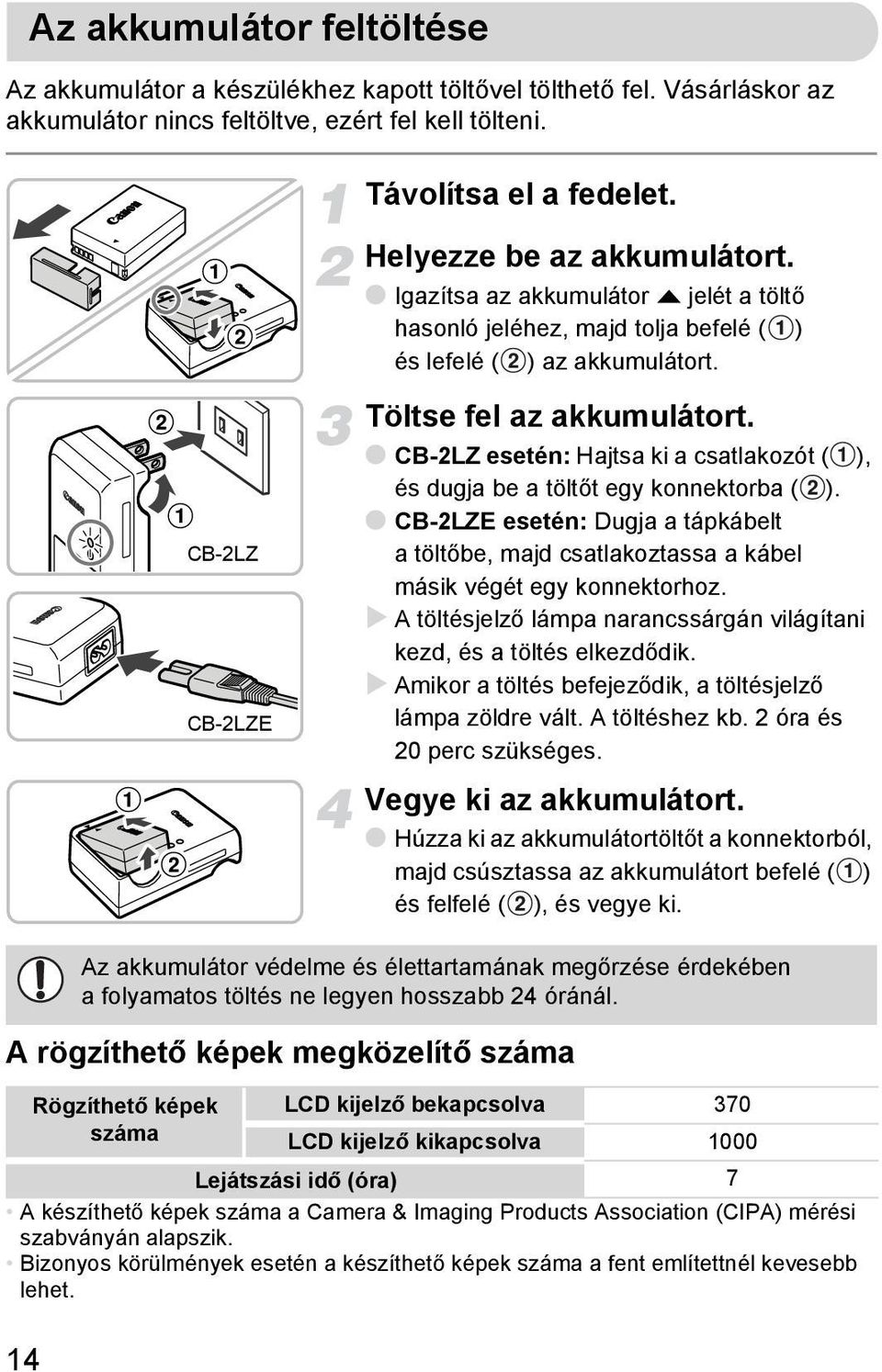 CB-2LZ esetén: Hajtsa ki a csatlakozót ( ), és dugja be a töltőt egy konnektorba ( ). CB-2LZE esetén: Dugja a tápkábelt atöltőbe, majd csatlakoztassa a kábel másik végét egy konnektorhoz.