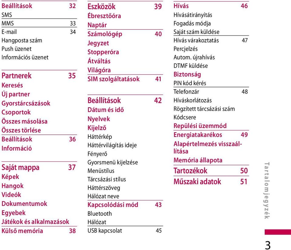 41 Beállítások 42 Dátum és idő Nyelvek Kijelző Háttérkép Háttérvilágítás ideje Fényerő Gyorsmenü kijelzése Menüstílus Tárcsázási stílus Háttérszöveg Hálózat neve Kapcsolódási mód 43 Bluetooth Hálózat