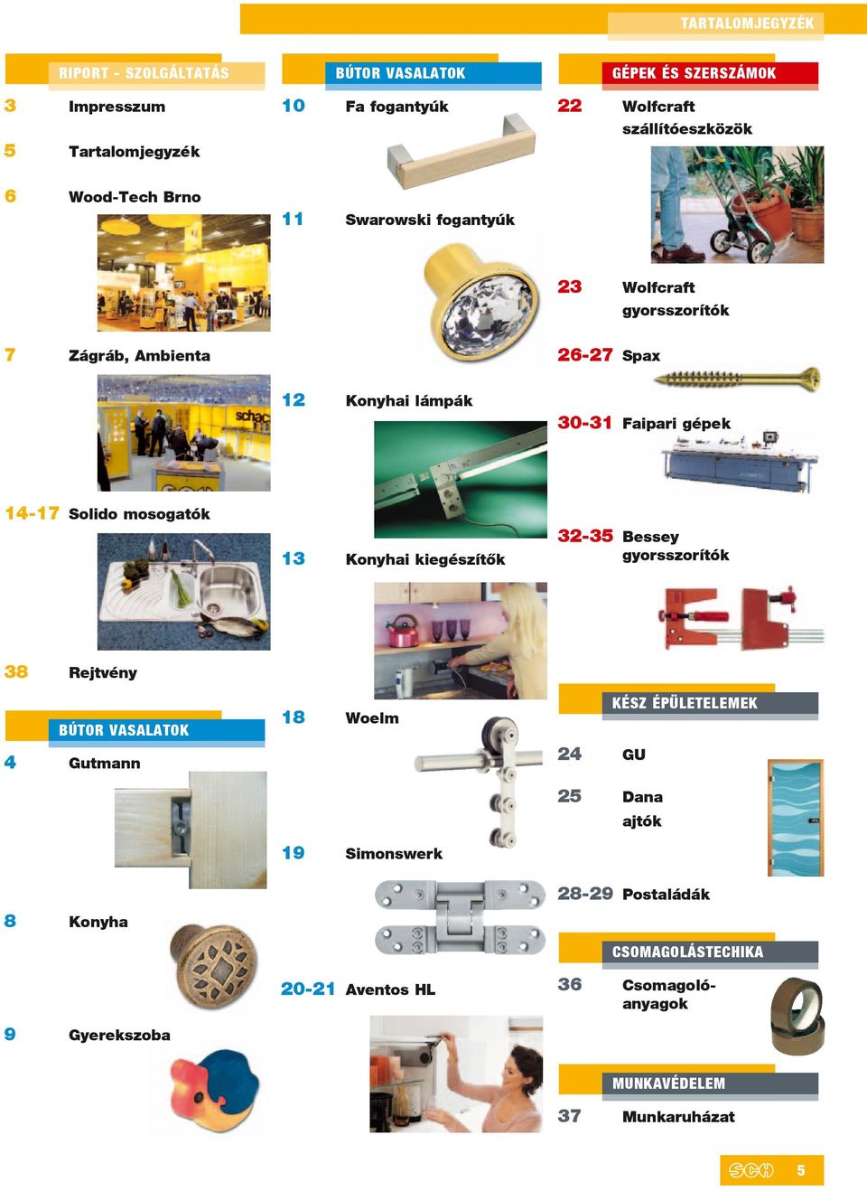 gépek 14-17 Solido mosogatók 13 Konyhai kiegészítôk 32-35 Bessey gyorsszorítók 38 Rejtvény BÚTOR VASALATOK 4 Gutmann 18 Woelm 19 Simonswerk KÉSZ