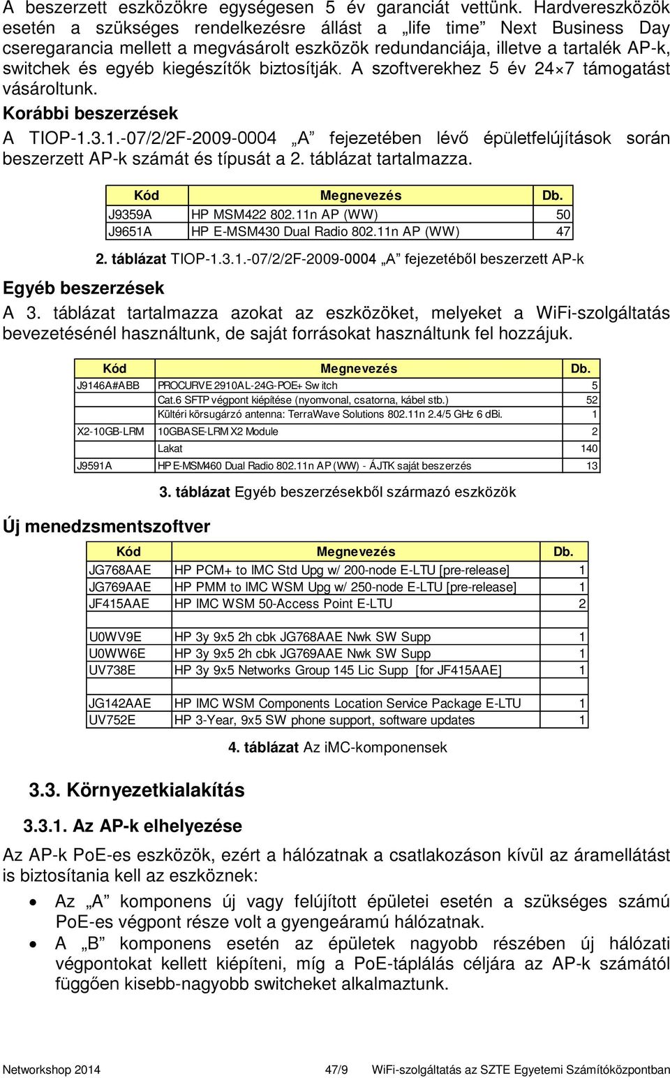 kiegészítők biztosítják. A szoftverekhez 5 év 24 7 támogatást vásároltunk. Korábbi beszerzések A TIOP-1.