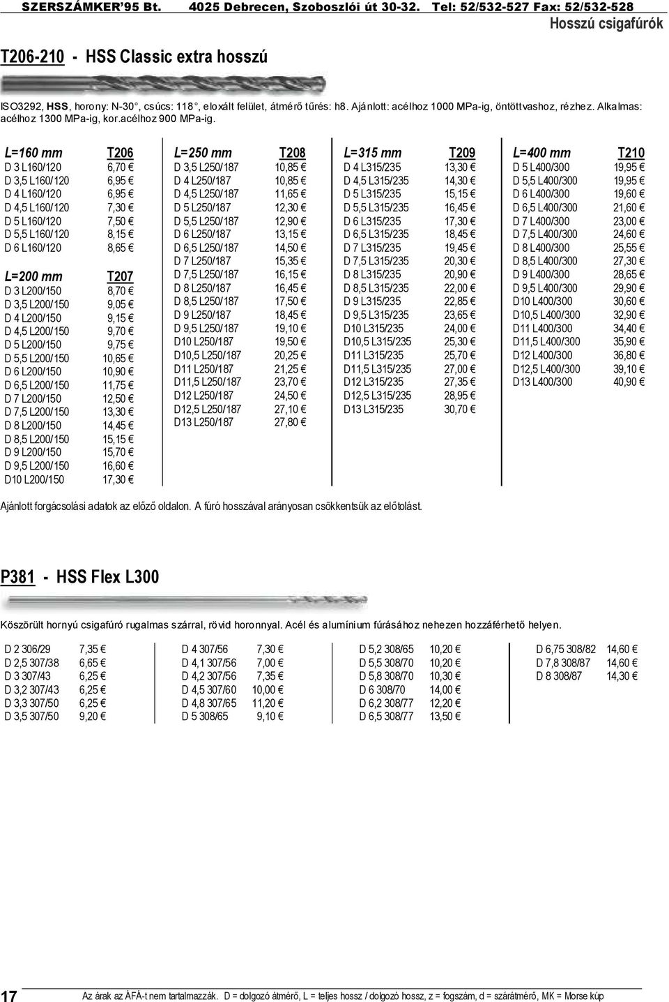 L=16 mm T26 D 3 L16/12 6,7 D 3,5 L16/12 6,95 D 4 L16/12 6,95 D 4,5 L16/12 7,3 D 5 L16/12 7,5 D 5,5 L16/12 8,15 D 6 L16/12 8,65 L=2 mm T27 D 3 L2/15 8,7 D 3,5 L2/15 9,5 D 4 L2/15 9,15 D 4,5 L2/15 9,7