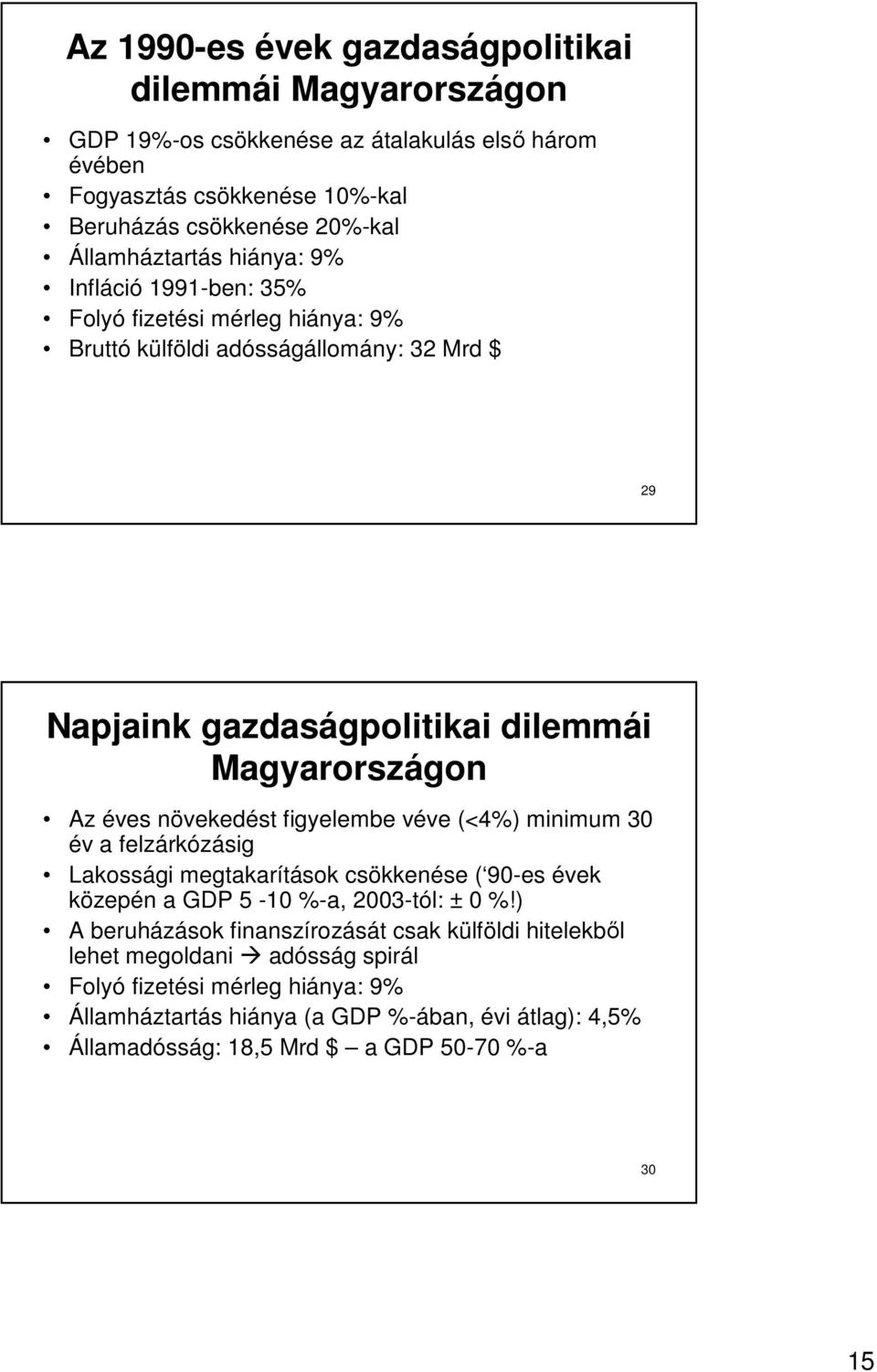 éves növekedést figyelembe véve (<4%) minimum 30 év a felzárkózásig Lakossági megtakarítások csökkenése ( 90-es évek közepén a GDP 5-10 %-a, 2003-tól: ± 0 %!